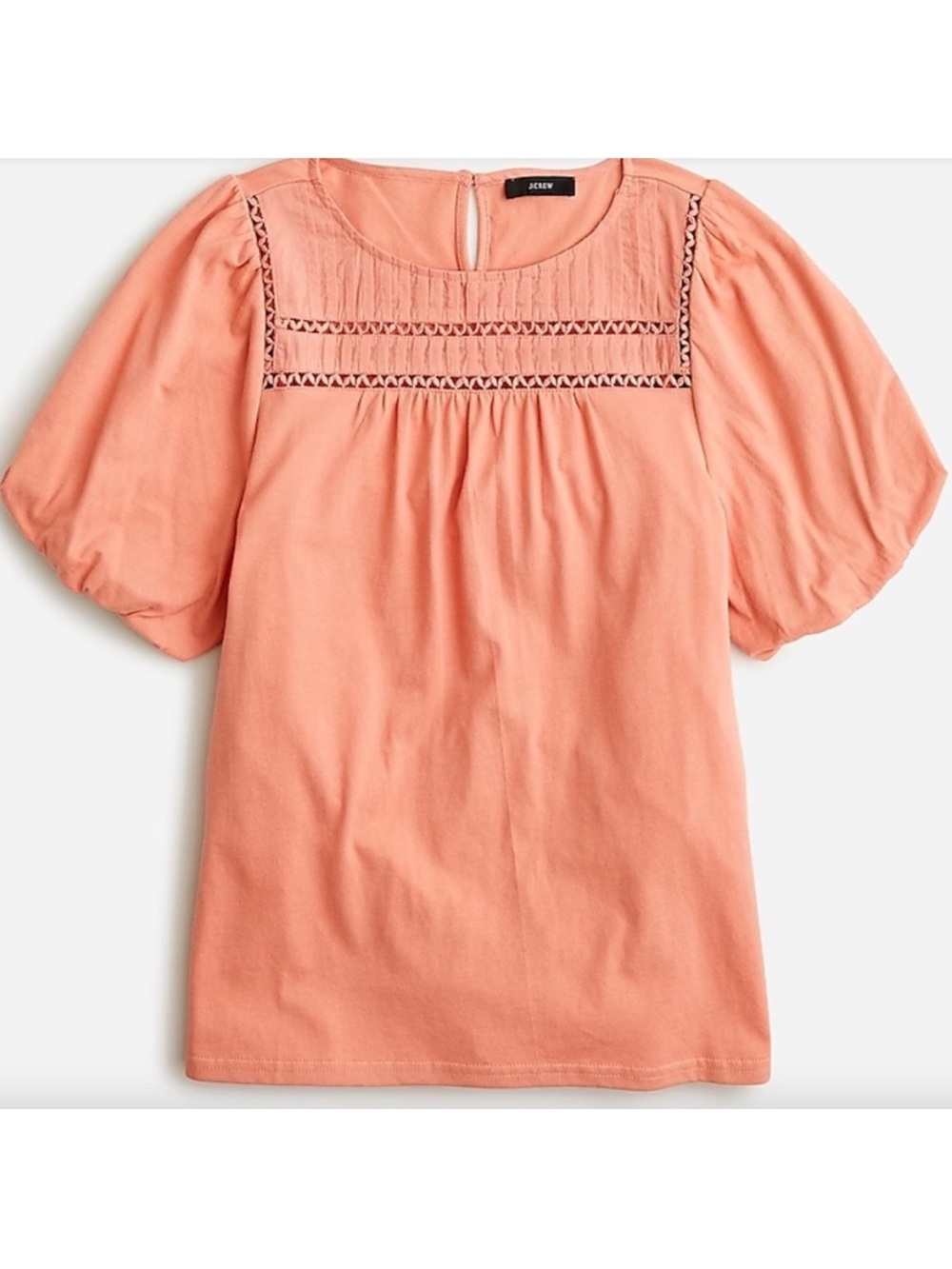 J. Crew Salmon Dusty Pink Lace Trim Blouse Top Short Puff Sleeve Size XS Office